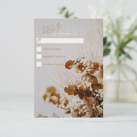 Modern Boho Rustic Dried Floral Wedding RSVP-kaart RSVP Kaartje (Staand voorkant)