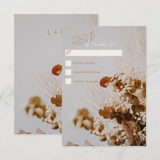 Modern Boho Rustic Dried Floral Wedding RSVP-kaart RSVP Kaartje (Voorkant / Achterkant)
