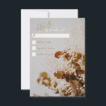 Modern Boho Rustic Dried Floral Wedding RSVP-kaart RSVP Kaartje<br><div class="desc">Modern Boho Rustic Dried Flowers Floral Wedding RSVP omheiningskaart. Deze huwelijksuitnodigingssuite heeft een hoge resolutie, een echt foto-afbeelding van gedroogd bloemenvet als achtergrond. Neutraal kleurenpalet van ivoor, tarwe, bruin en roest gekoppeld aan moderne typografie. De achterkant heeft ruimte voor een modern monogram. Al tekst is editable, klik enkel de personalize...</div>