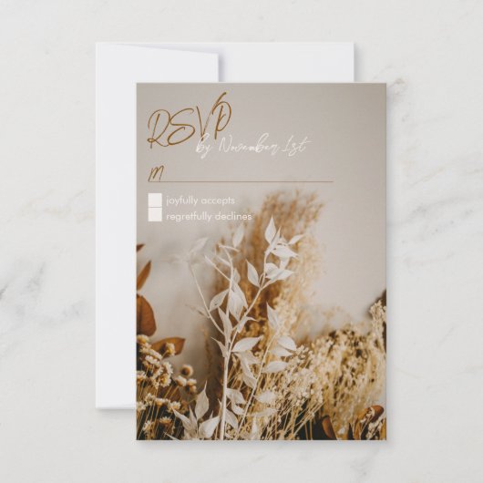 Modern Boho Rustic Dried Flowers Wedding RSVP Card (Voorkant)