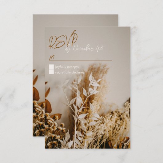 Modern Boho Rustic Dried Flowers Wedding RSVP Card (Voorkant / Achterkant)