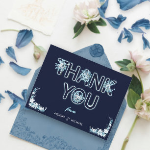 Modern Boho Rustic Navy & Lichtblauw Bloemen Schat Bedankkaart