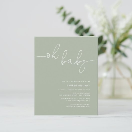 Modern Boho Sage Green Photo Baby shower uitnodige (Staand voorkant)
