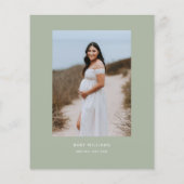 Modern Boho Sage Green Photo Baby shower uitnodige (Achterkant)
