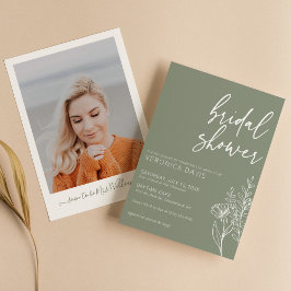 Modern Boho Sage Green Photo Vrijgezellenfeest Min Kaart