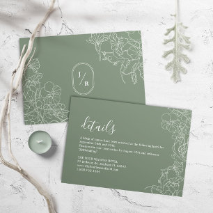 Modern Boho Sage Green Wedding Details Informatiekaartje