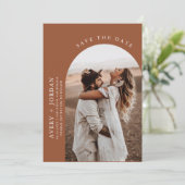 Modern Boho Save the Date | Foto Terracotta Kaart (Staand voorkant)
