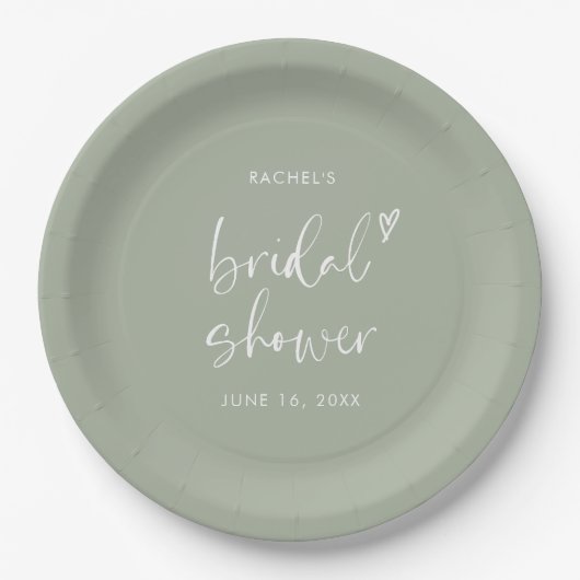 Modern Boho Script Sage Groen Vrijgezellenfeest Papieren Bordje (Voorkant)