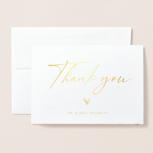 Modern Boho Script Weddenschap Foto bedankt Folie Kaarten (Voorkant met envelop)