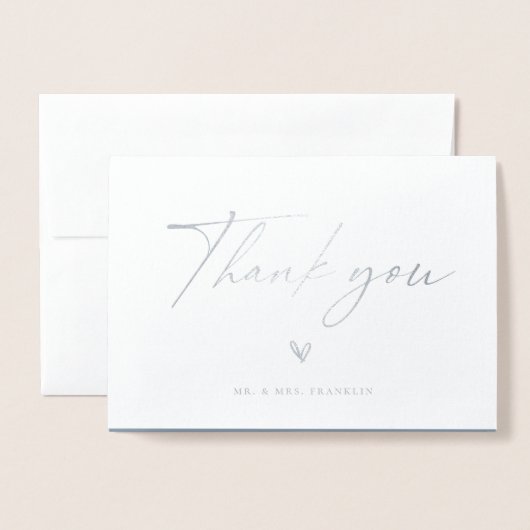 Modern Boho Script Weddenschap Foto bedankt Folie Kaarten (Voorkant met envelop)