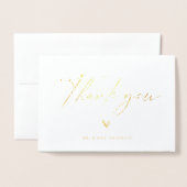 Modern Boho Script Weddenschap Foto bedankt Folie Kaarten (Voorkant met envelop)