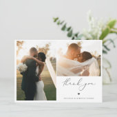 Modern Boho Script Weduwfoto Bedankkaart (Staand voorkant)