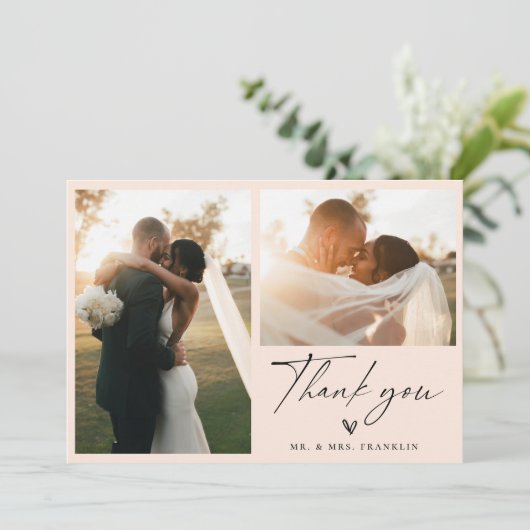 Modern Boho Script Weduwfoto Hartelijk dank Bedankkaart (Staand voorkant)