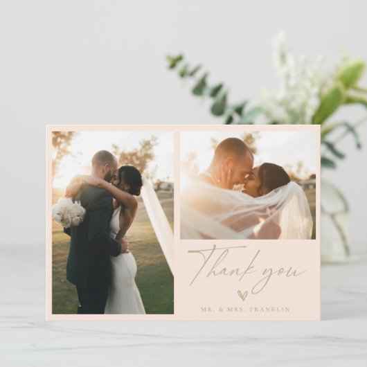 Modern Boho Script Weduwfoto Hartelijk dank Bedankkaart (Staand voorkant)