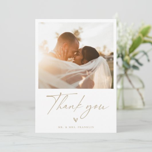 Modern Boho Script Weduwfoto Hartelijk dank Bedankkaart (Staand voorkant)