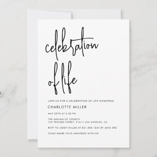 Modern boho Simple Script Celebration of Life Kaart (Voorkant)
