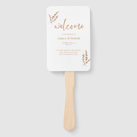 Modern Boho Sinaasappel Bloemen Huwelijksprogramma Handwaaier (Voorkant)