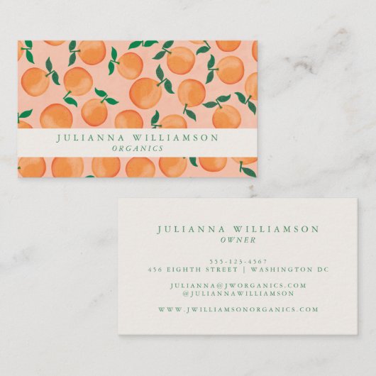 Modern Boho Sinaasappels Citrus Fruit Blush Green Visitekaartje (Voorkant / Achterkant)