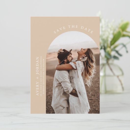 Modern Boho slaat de datum op | Foto-minimalistisc Kaart (Staand voorkant)