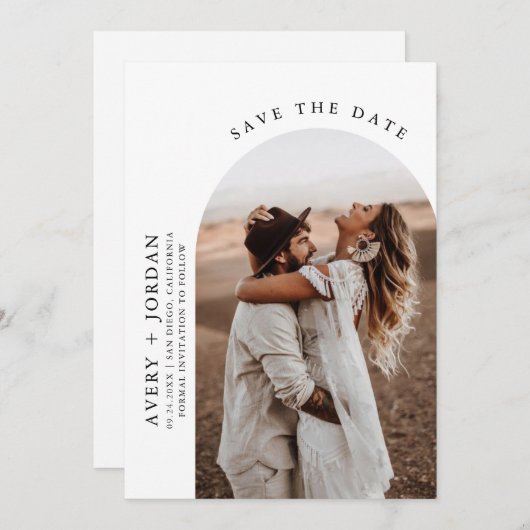 Modern Boho slaat de datum op | Foto-minimalistisc Kaart (Voorkant / Achterkant)