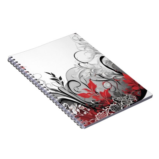 Modern Boho style Leaf Red Black Notebook Notitieboek (Rechterzijde)