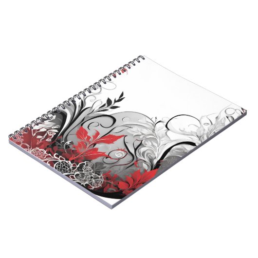 Modern Boho style Leaf Red Black Notebook Notitieboek (Linkerzijde)