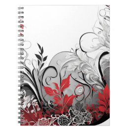 Modern Boho style Leaf Red Black Notebook Notitieboek
