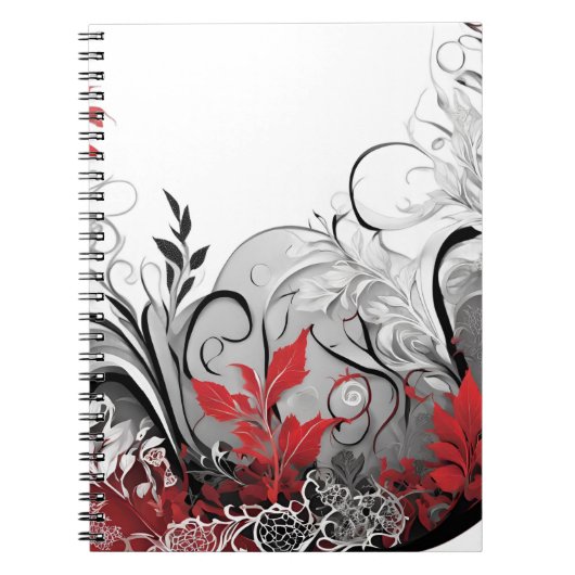 Modern Boho style Leaf Red Black Notebook Notitieboek (Voorkant)