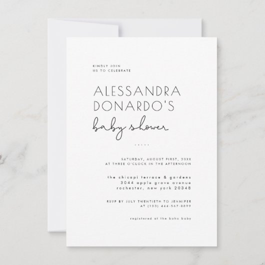 Modern Boho Style Simple Elegant Photo Baby shower Kaart (Achterkant)