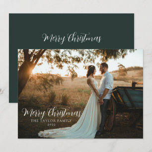Modern Boho Stylish Green-kerstfeestfoto Feestdagenkaart