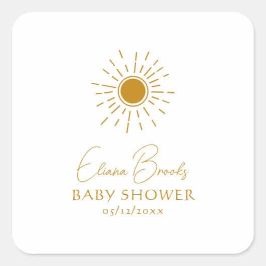 Modern Boho Sunshine Baby shower dank u Vierkante Sticker (Voorkant)