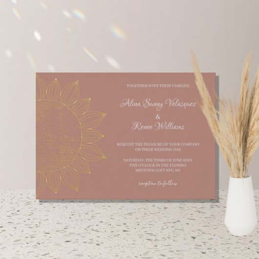 Modern Boho Sunshine Floral Wedding Folie Uitnodiging
