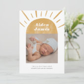 Modern Boho Sunshine in Mustard Birth Aankondiging (Staand voorkant)