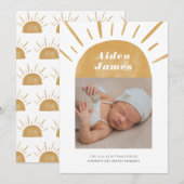 Modern Boho Sunshine in Mustard Birth Aankondiging (Voorkant / Achterkant)