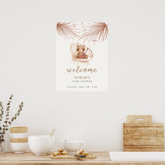 Modern Boho Teddy Bear Baby shower Welkom Poster (Keuken)