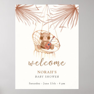 Modern Boho Teddy Bear Baby shower Welkom Poster