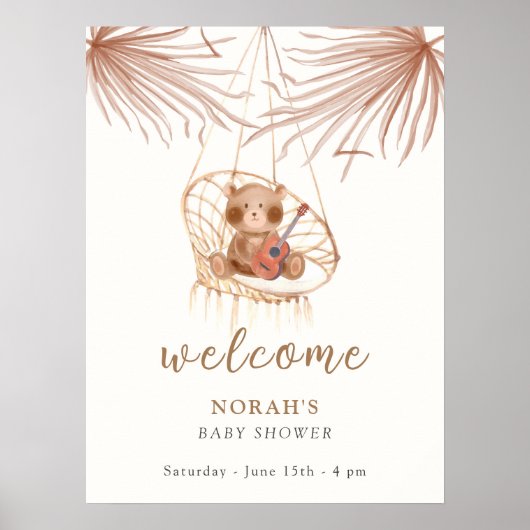 Modern Boho Teddy Bear Baby shower Welkom Poster (Voorkant)