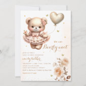 Modern Boho Teddy Bear Balloon Meisje Baby shower Kaart (Voorkant)