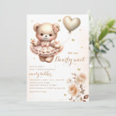 Modern Boho Teddy Bear Balloon Meisje Baby shower Kaart (Staand voorkant)