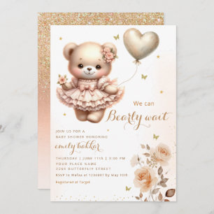 Modern Boho Teddy Bear Balloon Meisje Baby shower Kaart