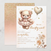 Modern Boho Teddy Bear Balloon Meisje Baby shower Kaart (Voorkant / Achterkant)