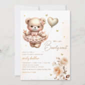 Modern Boho Teddy Bear Balloon Meisje Baby shower Kaart (Voorkant)