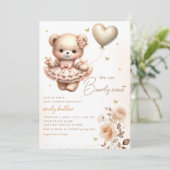 Modern Boho Teddy Bear Balloon Meisje Baby shower Kaart (Staand voorkant)