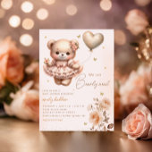 Modern Boho Teddy Bear Balloon Meisje Baby shower Kaart