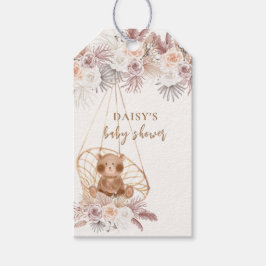 Modern Boho Teddy Bear Pampas Baby shower Cadeaulabel