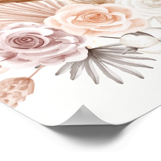 Modern Boho Teddy Bear Pampas Baby shower Welkom Poster (Hoek)