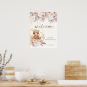 Modern Boho Teddy Bear Pampas Baby shower Welkom Poster (Keuken)