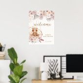 Modern Boho Teddy Bear Pampas Baby shower Welkom Poster (Thuiskantoor)
