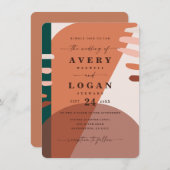 Modern Boho Terracotta Abstracte Shapes Wedding Kaart (Voorkant / Achterkant)