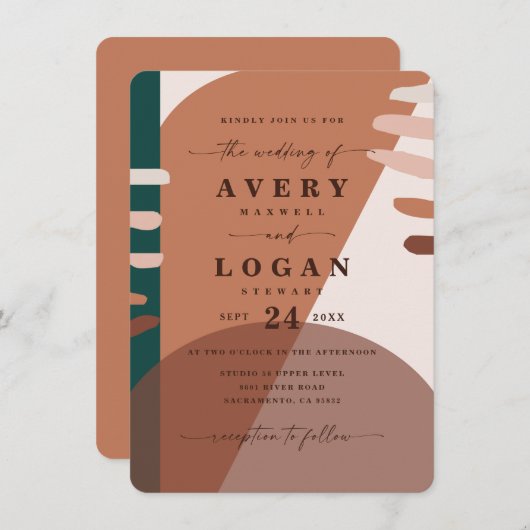 Modern Boho Terracotta Abstracte Shapes Wedding Kaart (Voorkant / Achterkant)
